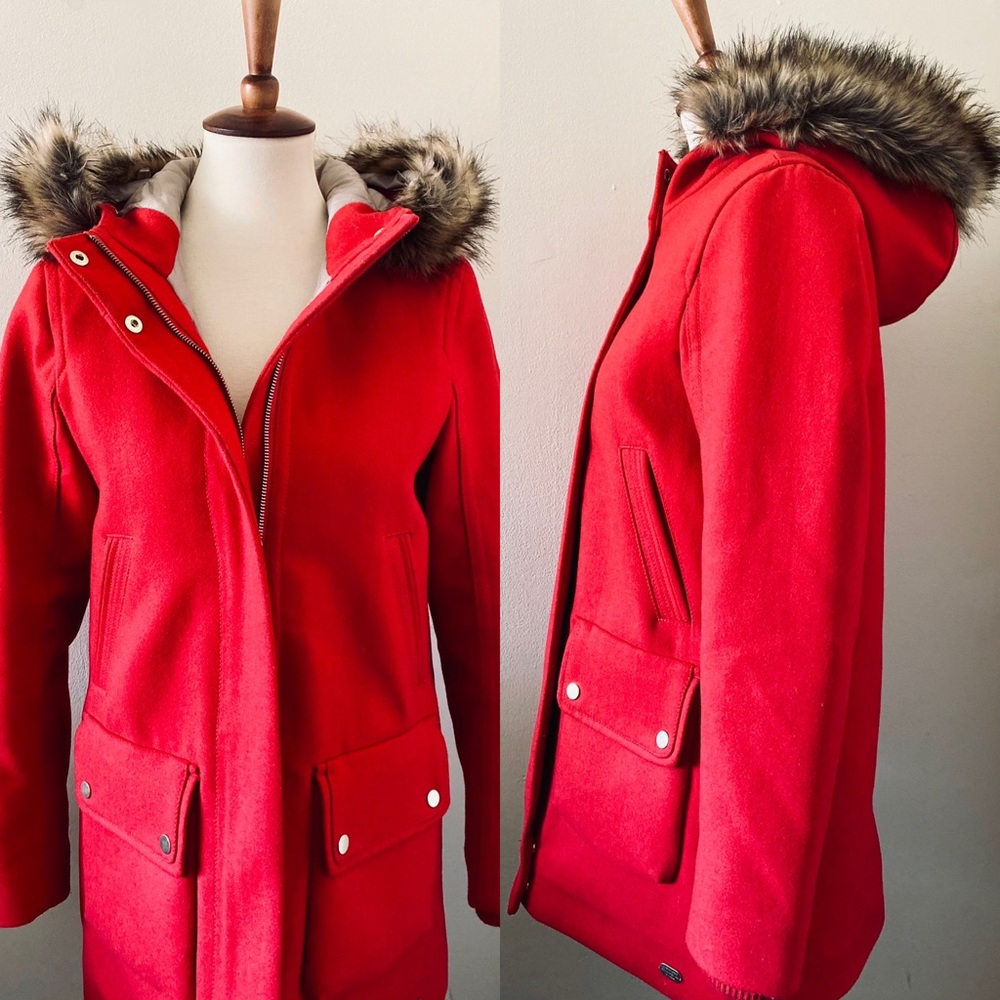 Abercrombie & Fitch Red Heritage Wool Parka Coat